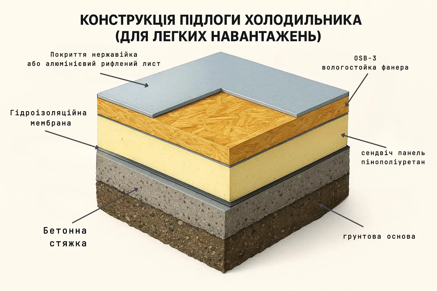 Варіант конструкції підлоги холодильника з легким навантаженням